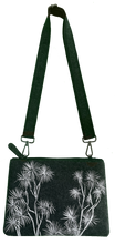 Load image into Gallery viewer, white tī kōuka on grey ecofelt crossbody bag