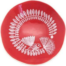 Load image into Gallery viewer, white fantail & pohutukawa on red