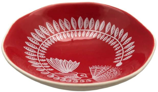 Jo Luping Bowl - Red Fantail and Pohutukawa On White Jo Luping Bowl - Red Fantail and Pohutukawa On White