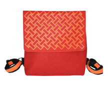 Load image into Gallery viewer, orange harakeke weave on red · red backpack