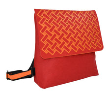 Load image into Gallery viewer, orange harakeke weave on red · red backpack