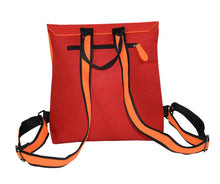 Load image into Gallery viewer, orange harakeke weave on red · red backpack
