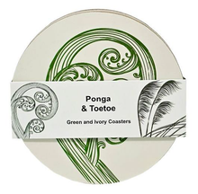 Load image into Gallery viewer, green and ivory set of 4 - round coasters
