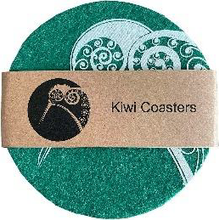Load image into Gallery viewer, kiwi on green set of 4 - ecofelt coaster
