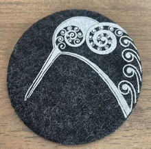Load image into Gallery viewer, kiwi on dark grey set of 4 - ecofelt coaster
