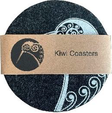 Load image into Gallery viewer, kiwi on dark grey set of 4 - ecofelt coaster

