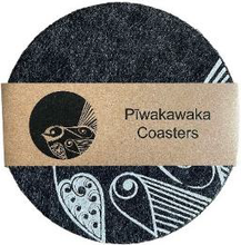 Load image into Gallery viewer, piwakawaka on dark grey set of 4 - ecofelt coaster

