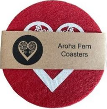 Load image into Gallery viewer, aroha fern on red set of 4 - ecofelt coaster
