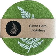 Load image into Gallery viewer, silver fern on green set of 4 - ecofelt coaster
