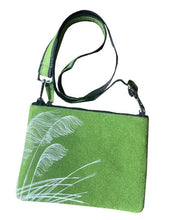 Load image into Gallery viewer, toetoe white on green ecofelt crossbody bag
