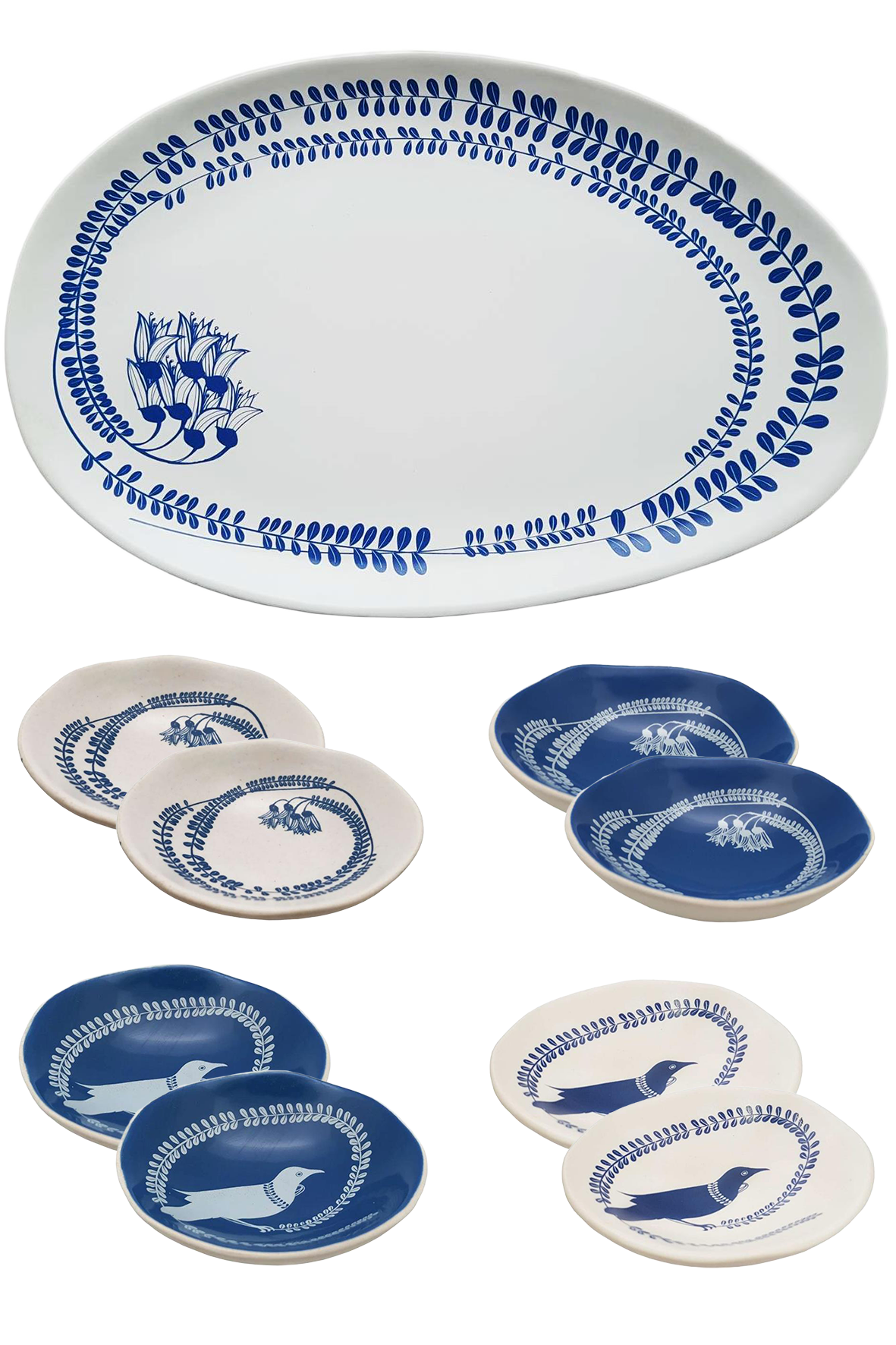 entertaining set e - blue & white kowhai