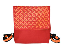Load image into Gallery viewer, orange harakeke weave on red · red backpack
